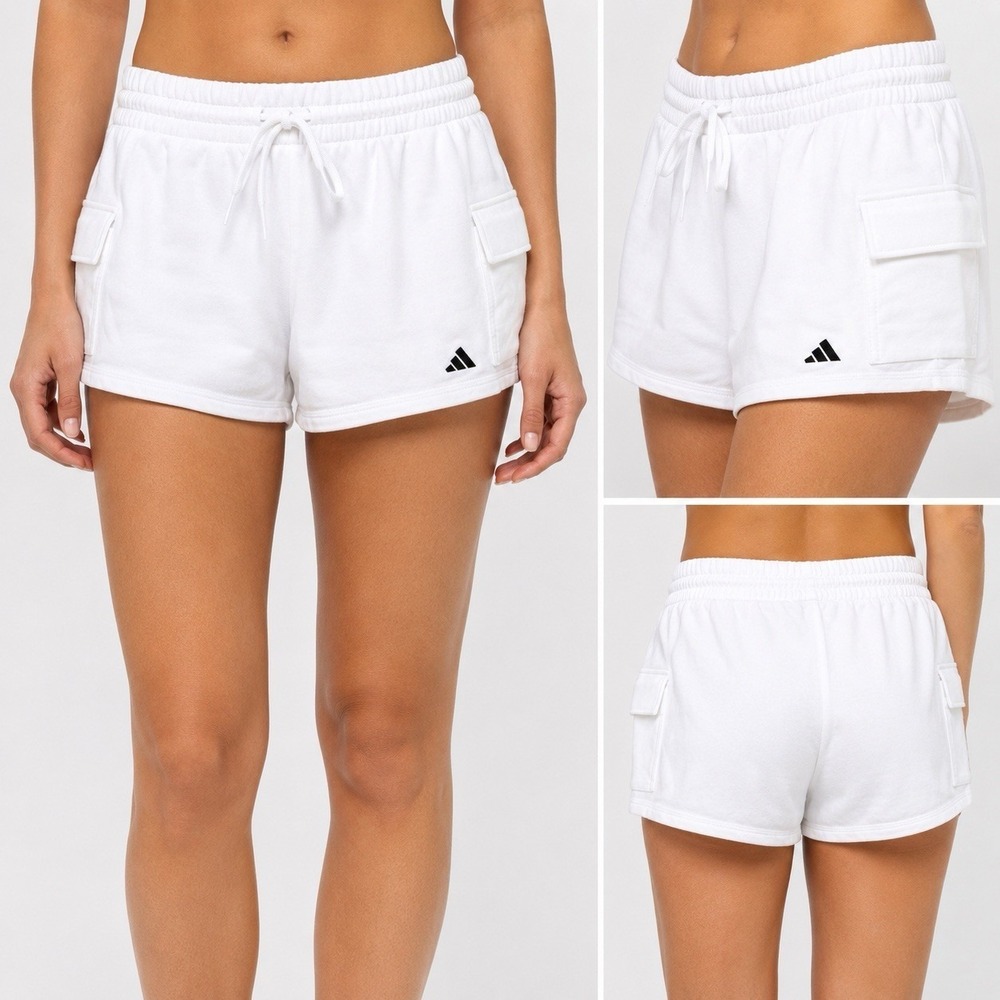 Adidas Women's White Fleece Cargo Sweat Shorts Size M NWT casual athleisure